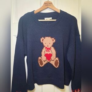 Aeropostale Cropped Knit Sweater w/Bear Motif & Patterned Sleeves- Size M NWT